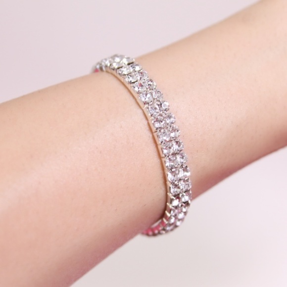 Crystal Rhinestone Two-Row Stretch Bracelet - Picture 3 of 3